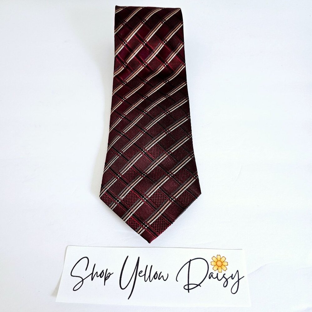 Foggia Handmade Burgundy & Red‎ Plaid Silk Tie~T178.3
